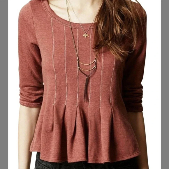 Anthropologie Saturday Sunday Pintuck Top Rust Color - Picture 1 of 8
